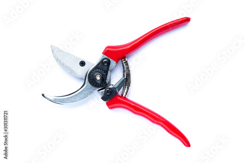 Φωτογραφία Red pruning shears isolated on white background