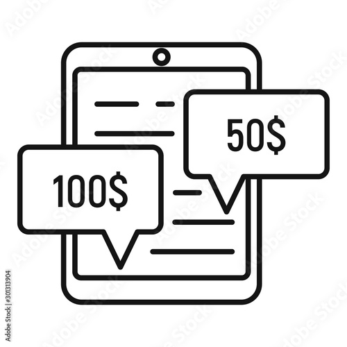 Online tablet crowdfunding icon. Outline online tablet crowdfunding vector icon for web design isolated on white background
