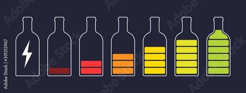 Bottle silhouette. Alcoholism and drunkenness. Degree of intoxication measuring scale.
