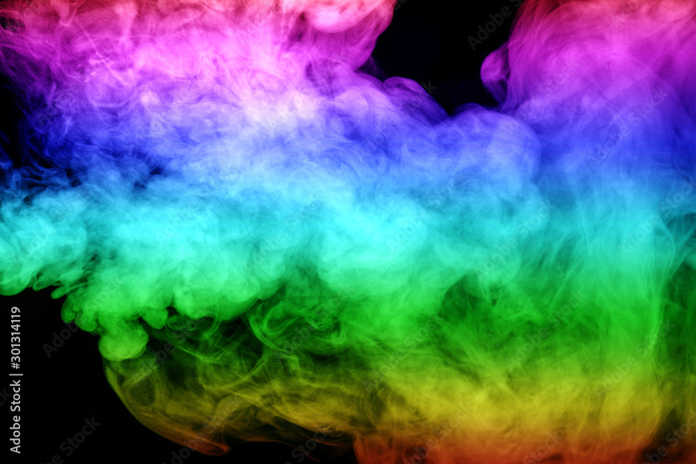 Fototapeta Abstract smoke isolated on black background,Rainbow powder