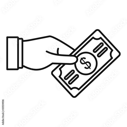 Dollar hand icon. Outline dollar hand vector icon for web design isolated on white background