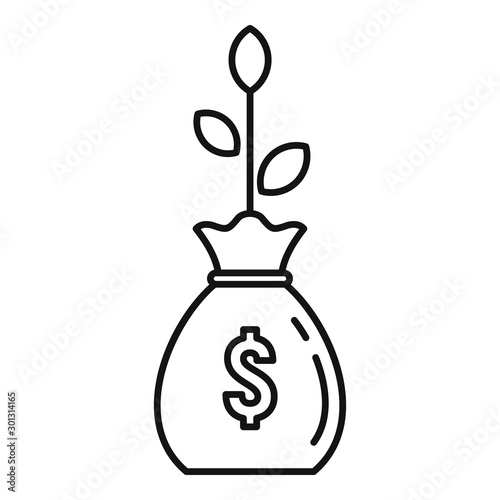 Plant money bag icon. Outline plant money bag vector icon for web design isolated on white background