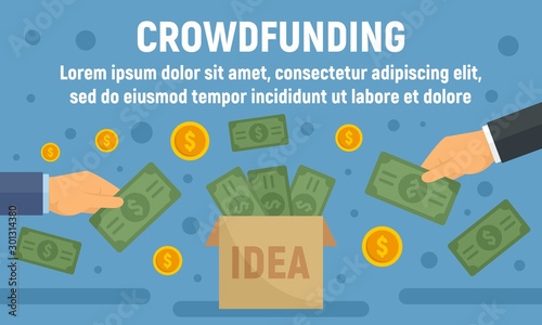 Crowdfunding box concept banner. Flat illustration of crowdfunding box vector concept banner for web design photo