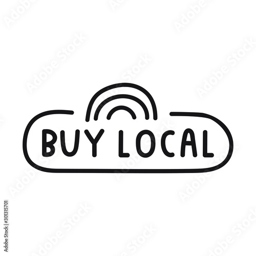 Buy local hand drawn badge. Vector illustration on white background.