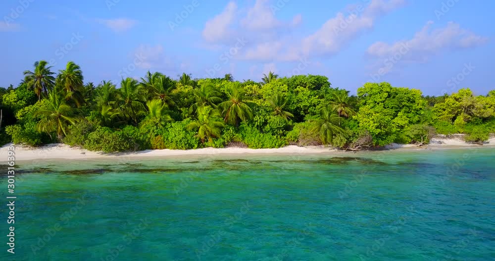Gorgeous Vacation Island With White Sand, Palm Trees and Cloudy Blue Sky at the Background in Columbia - Wide Shot Gorgeous Vacation Island With White Sand, Palm Trees and Cloudy Blue Sky at the Background in Columbia - Wide Shot