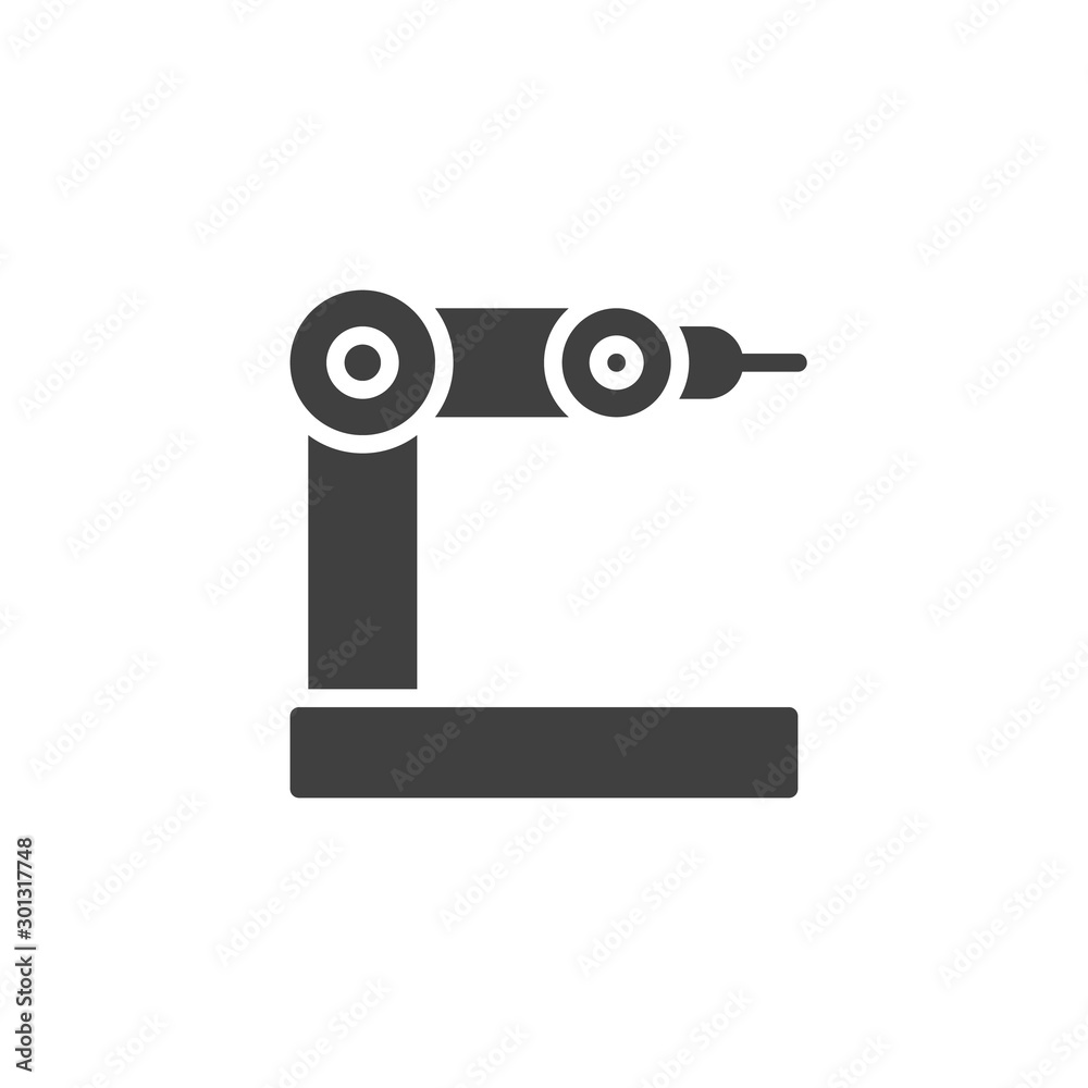 Robotic welding arm vector icon. filled flat sign for mobile concept and web design. Laser welding machine glyph icon. Symbol, logo illustration. Vector graphics Robotic welding arm vector icon. filled flat sign for mobile concept and web design. Laser welding machine glyph icon. Symbol, logo illustration. Vector graphics
