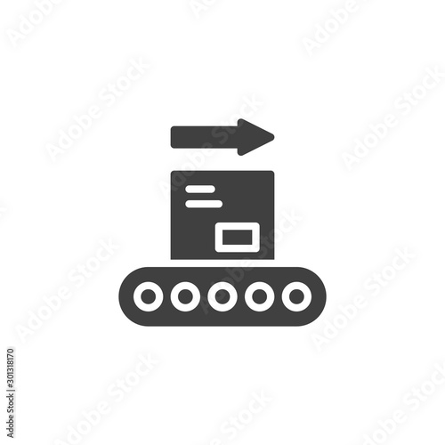 Conveyor belt with box vector icon. filled flat sign for mobile concept and web design. Conveyor Automatic Production glyph icon. Symbol, logo illustration. Vector graphics