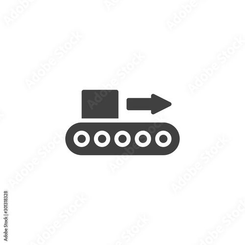 Manufacture conveyor belt with box vector icon. filled flat sign for mobile concept and web design. Automatic Packing Machin glyph icon. Symbol, logo illustration. Vector graphics