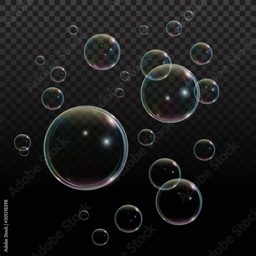 Soap bubble with rainbow reflection on transparent background. Transparent foam bubble, great design for any purposes.