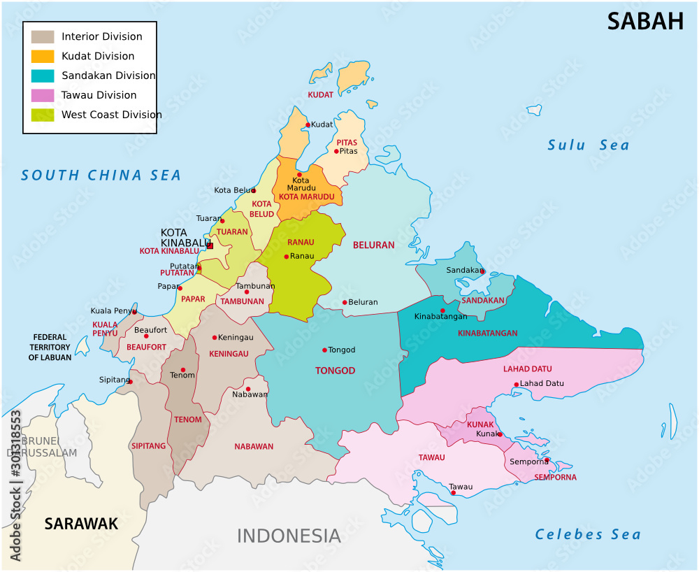 administrative and political map of the malayan state sabah