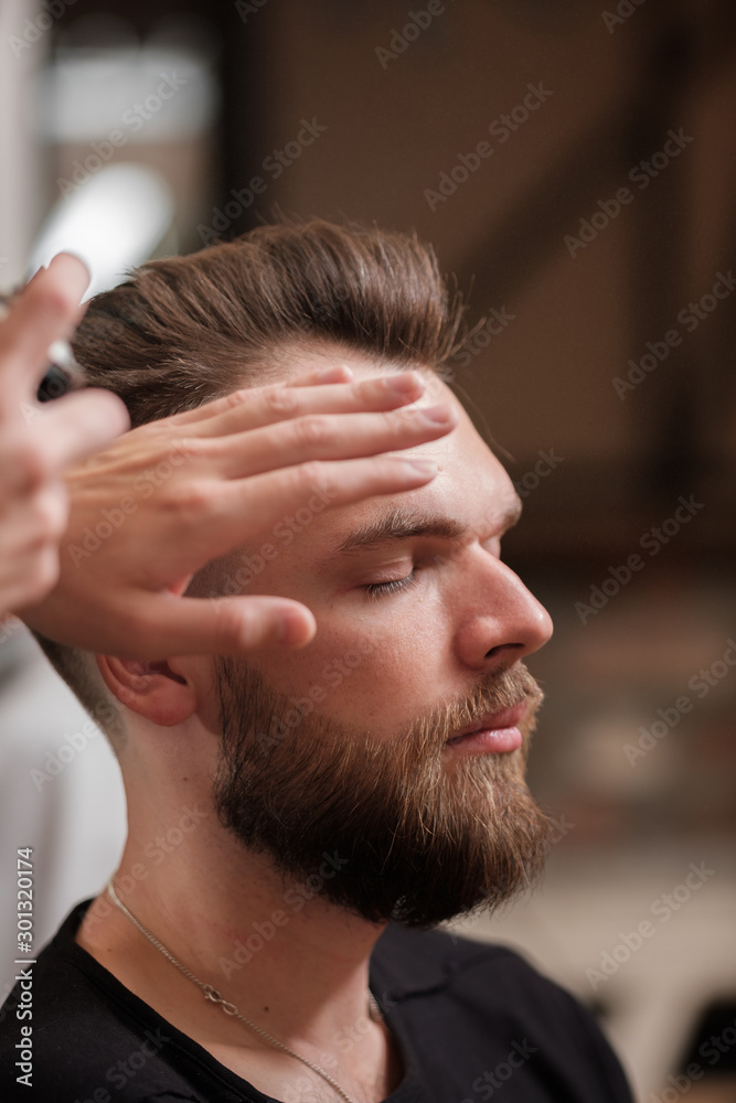 Client visiting hairstylist in barbershop. hair styling Client visiting hairstylist in barbershop. hair styling