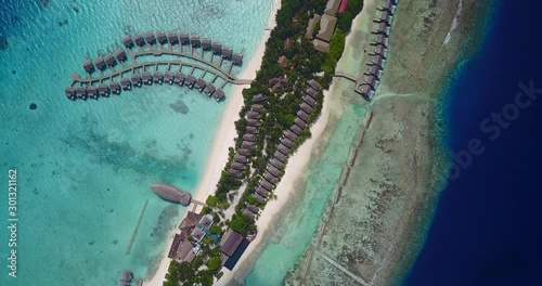 Kuramathi, tropical atoll island on Maldives, overwater bungalows and palm trees, luxury vacation concept photo