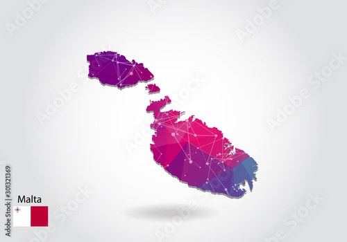 Vector polygonal malta map. Low poly design. map made of triangles on white background. geometric rumpled triangular low poly style gradient graphic, line dots, UI design.