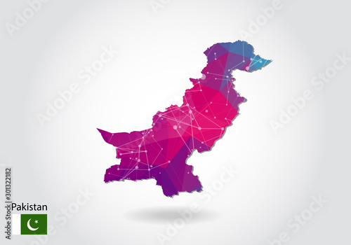 Vector polygonal Pakistan map. Low poly design. map made of triangles on white background. geometric rumpled triangular low poly style gradient graphic, line dots, UI design.