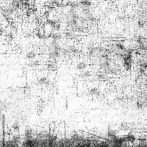 Grunge background black and white. Pattern of scratches, chips, scuffs. Abstract monochrome worn texture. Old dirty surface. Vintage vector clipart © Alexandr