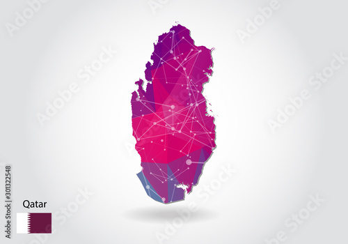 Vector polygonal Qatar map. Low poly design. map made of triangles on white background. geometric rumpled triangular low poly style gradient graphic, line dots, UI design.