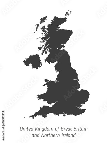 High detailed vector map - United Kingdom of Great Britain and Northern Ireland. Silhouette isolated on white background. Vector illustration