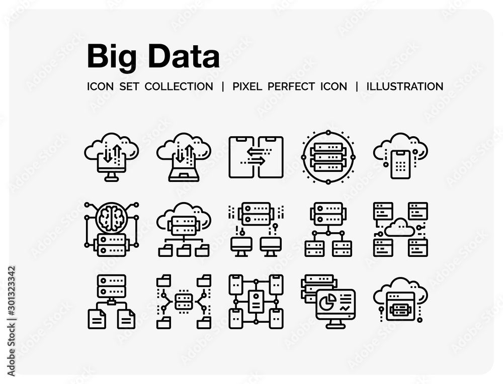 Big Data Icons Set. UI Pixel Perfect Well-crafted Vector Thin Line Icons. The illustrations are a vector. Big Data Icons Set. UI Pixel Perfect Well-crafted Vector Thin Line Icons. The illustrations are a vector.