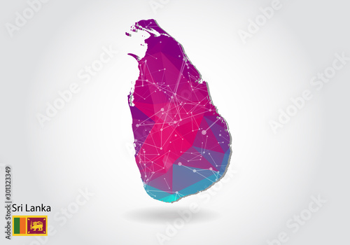 Vector polygonal sri lanka map. Low poly design. map made of triangles on white background. geometric rumpled triangular low poly style gradient graphic, line dots, UI design.