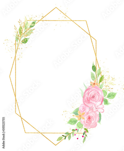 Blooming flower frame watercolor hand drawn raster illustration