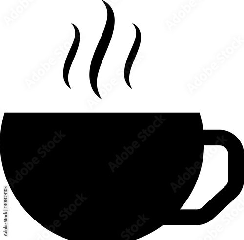 Black Coffee cup flat icon isolated on white background. Tea cup. Hot drink coffee. Vector Illustration