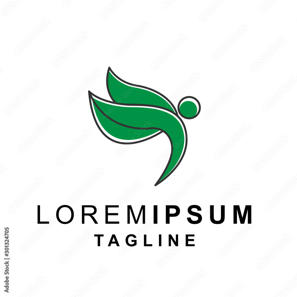 Fototapeta premium Flying Leaf Care Logo Design with outline