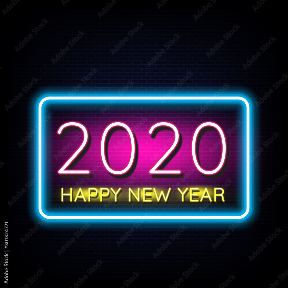 HAPPY NEW YEAR 2020 neon light