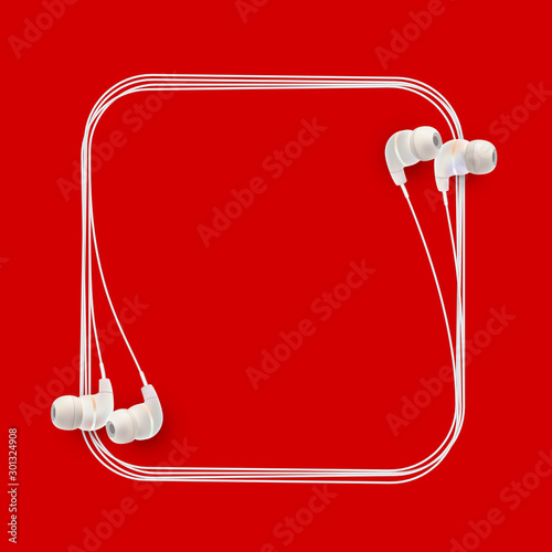 Innovative music quotation template in headphones quotes isolated on backdrop. Creative banner illustration with quote in a frame wire with white quotes. speech bubble Template modern headset design.