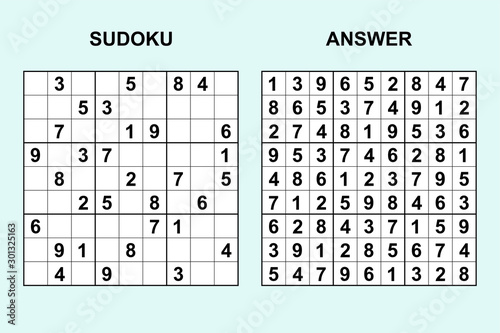 Vector sudoku with answer 285. Puzzle game with numbers.