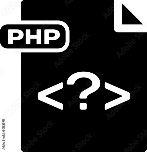 Black PHP file document. Download php button icon isolated on white background. PHP file symbol. Vector Illustration