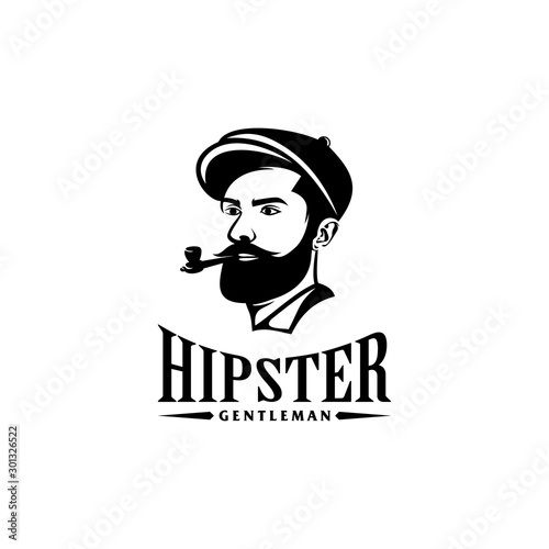 Awesome bearded  man logo with Pipe Tobacco design template