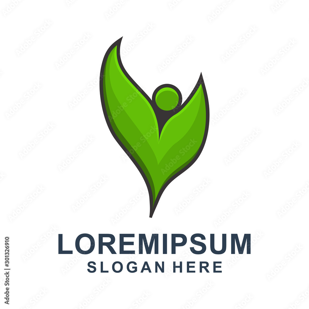Fototapeta premium Modern Leaf people care logo with Outline