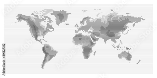 world map flat design lines with Oceans. Planet Earth background screen relievo geographic map banner. All continents of the stroke global world in one linear relief black and white picture.