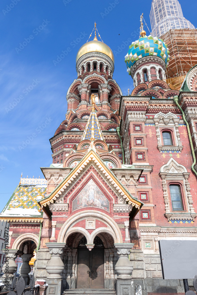View of famous church of Savior (Resurrection of Christ) on Spilled Blood, St Petersburg, Russia