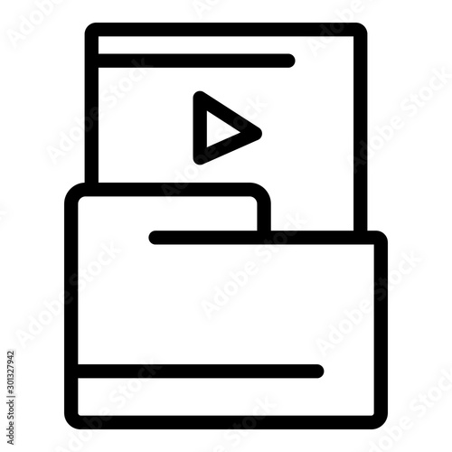 Video file folder icon. Outline video file folder vector icon for web design isolated on white background