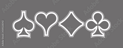 Icons Set shape diamonds, clovers, hearts, spades Four Playing card suits icons template. High quality outline Playing card suit shape symbol pictogram for web design or mobile app on gray background