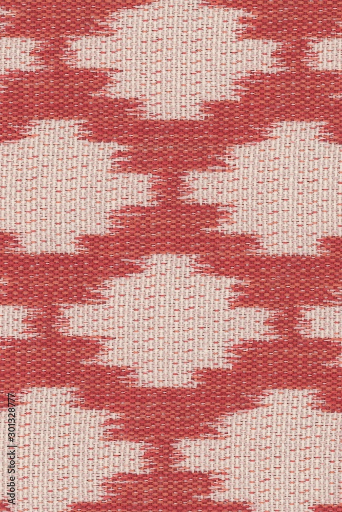 real organic red and white linen diamond pattern fabric texture background