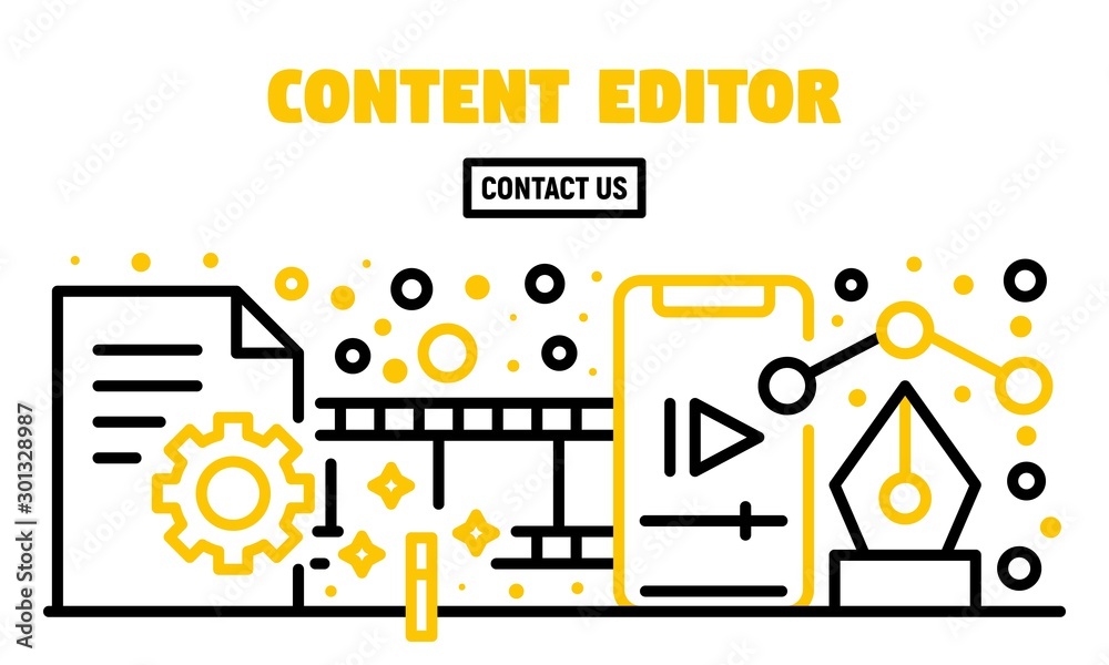 Content editor banner. Outline illustration of content editor vector banner for web design