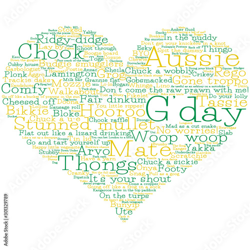 Heart made from Australian slang words in vector format.