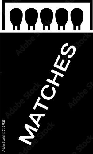 Black Open matchbox and matches icon isolated on white background. Vector Illustration