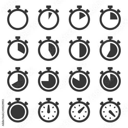 Stopwatch Icons Set on White Background. Vector