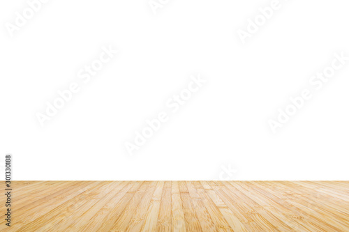 Wood floor with empty white wall background texture