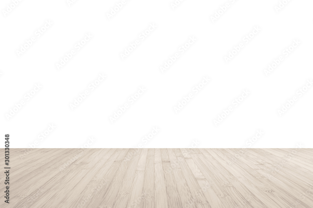 Wood floor in sepia brown with empty white wall background texture