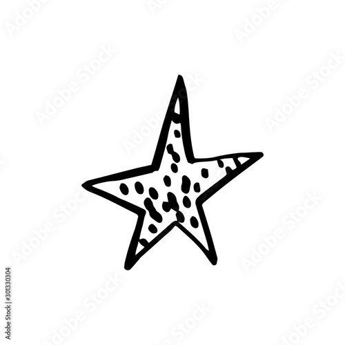 Hand drawn one star. Simple doodle style icon. Single, careless painted vector star. Black isolated on a white background.