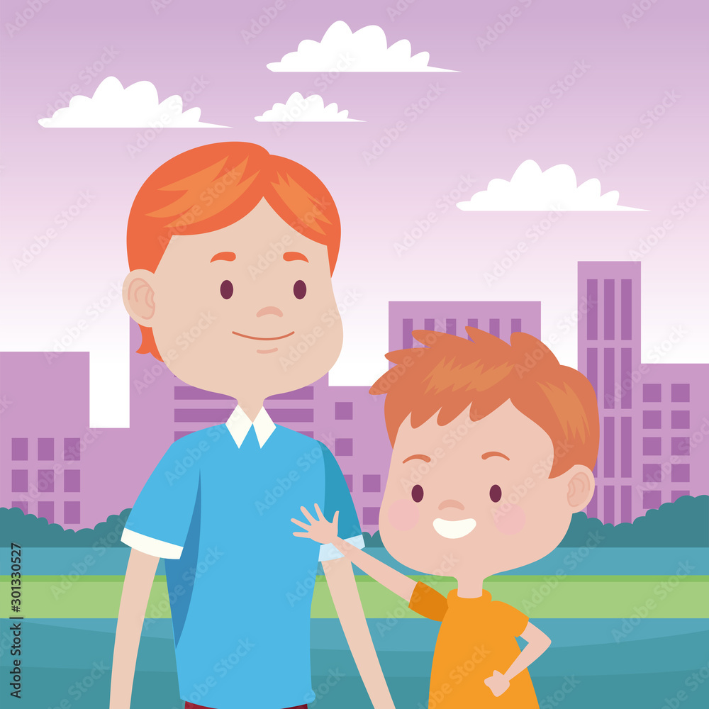 young father with son in the city young father with son in the city