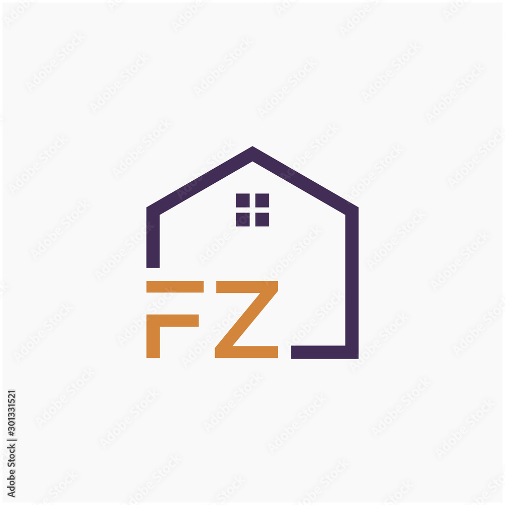 letter FZ or F Z Line House Real Estate Logo. home concept. Construction logo template, Home and Real Estate icon. Housing Complex Simple Vector Logo Template. - vector