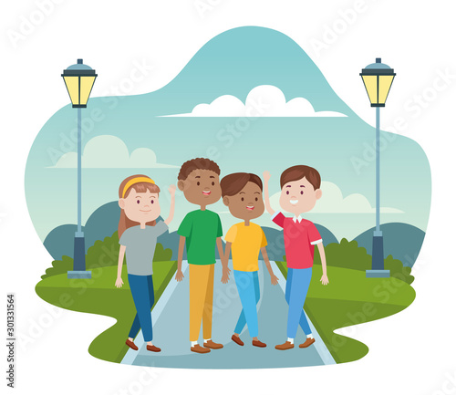 young people characters in the park
