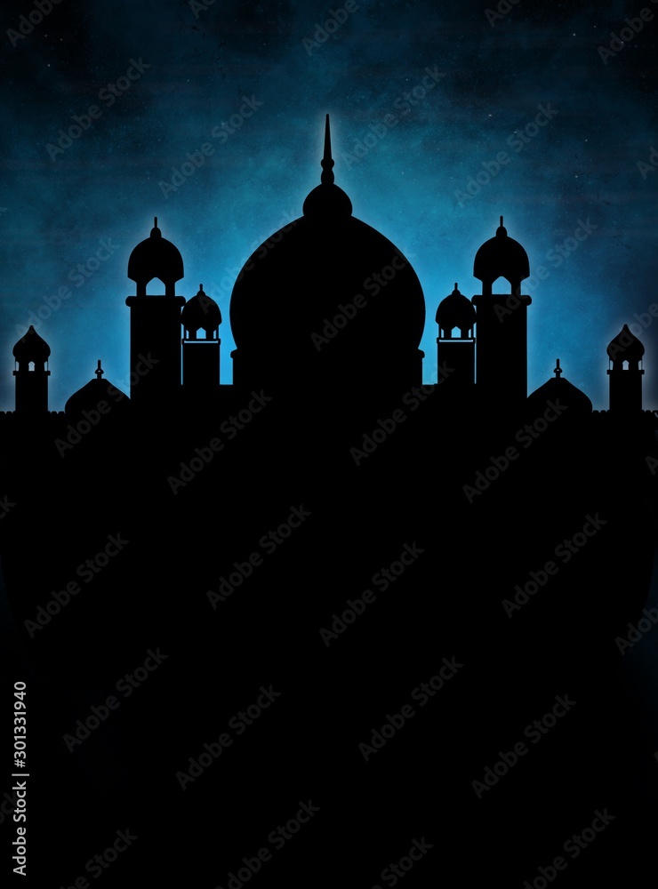 silhouette of mosque in the night
