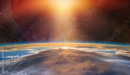 Fototapeta Naklejka Na Ścianę i Meble -  Planet Earth with a spectacular sunset 