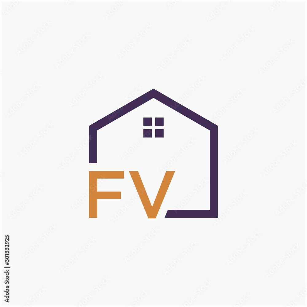 letter FV or F V Line House Real Estate Logo. home concept. Construction logo template, Home and Real Estate icon. Housing Complex Simple Vector Logo Template. - vector
